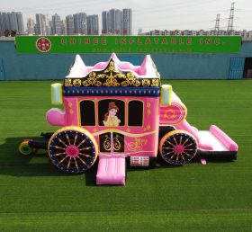T5-672 डिज्नी गुलाबी राजकुमारी गाड़ी संयोजन ट्रम्पोलिन और स्लाइड पार्टी