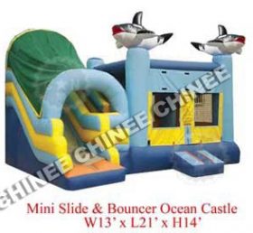 T5-136 शार्क हवा भरने योग्यमहल trampoline संयोजन स्लाइड