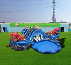 Pool2-729 स्लाइड और स्विमिंग पूल के साथ डायनासोर हवा भरने योग्यजुरासिक पार्क