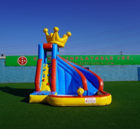 T8-1334 शीर्ष पर मुकुट के साथ Pvc trampoline आउटडोर बच्चों के पूल पानी स्लाइड संयोजन